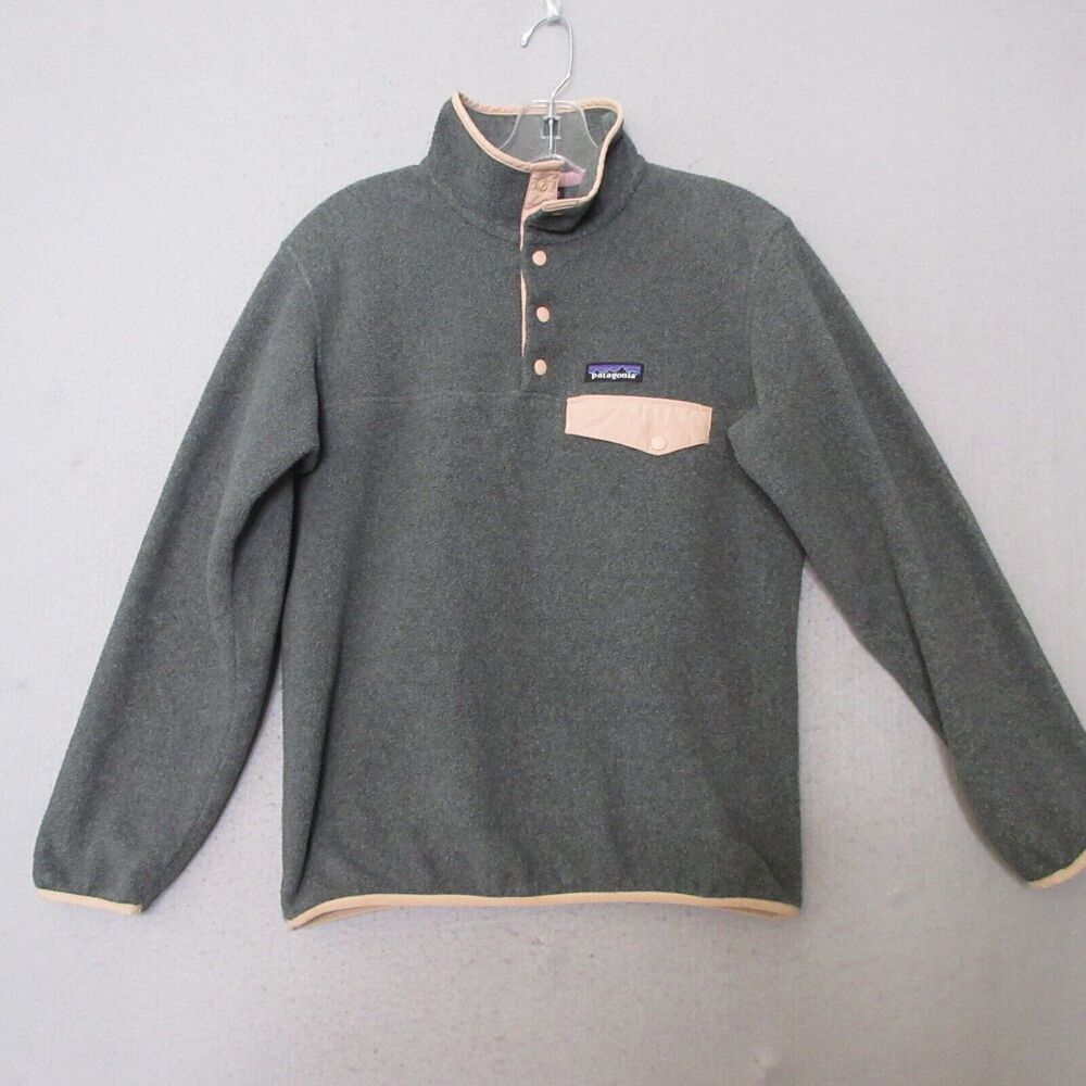 Patagonia Snap T Pullover Fleece Women Gray Pink Mock Neck Outdoor